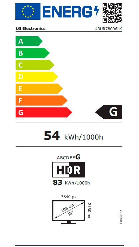 Etiqueta de Eficiencia Energética - 43UR78006LK