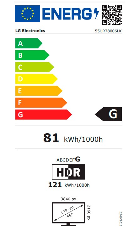 Etiqueta de Eficiencia Energética - 55UR78006LK