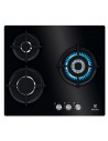 Placa Gas - Electrolux KGE6633NOK, Tres Fuegos, 59 cm, Wok, Negro