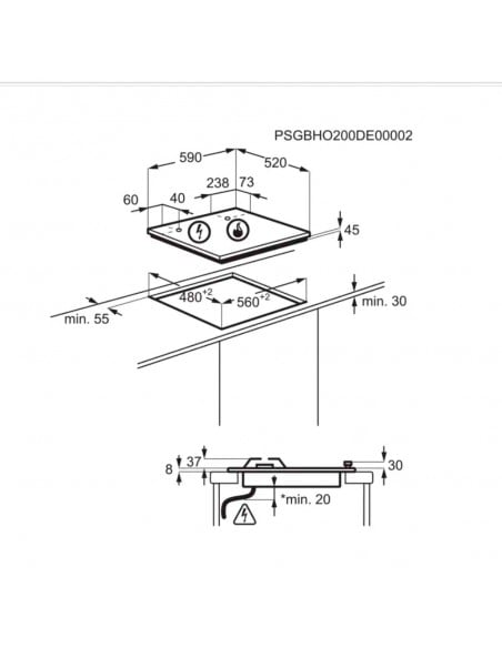 Placa Gas - AEG HKB63320NB, Tres...