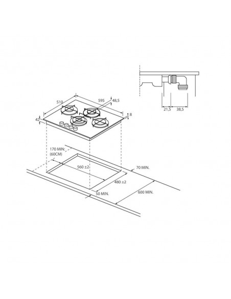 Placa Gas - CANDY CSG6DTW, 60 cm, 4...