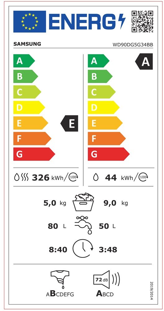 Etiqueta de Eficiencia Energética - WD90DG5G34BBEC