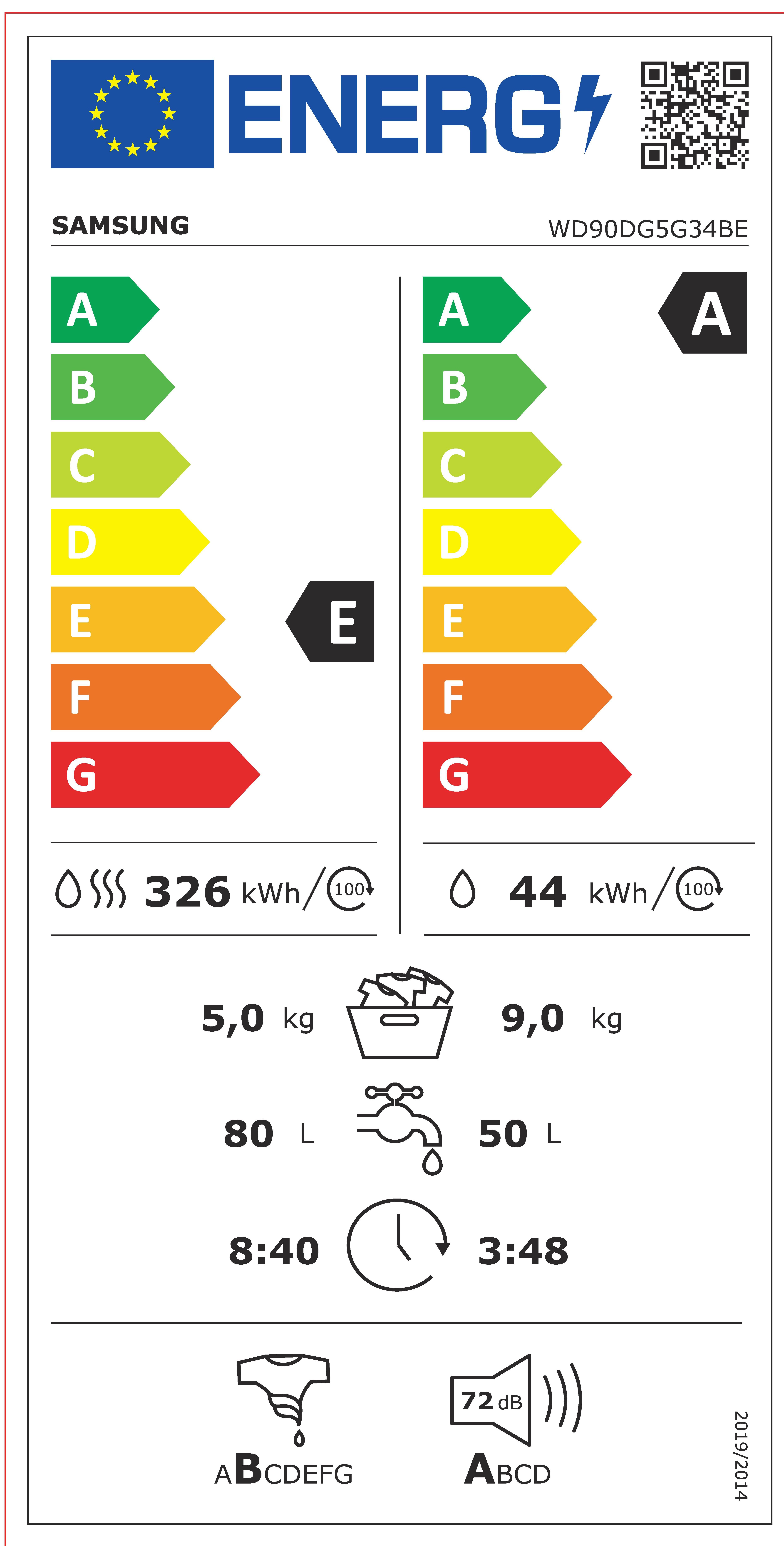 Etiqueta de Eficiencia Energética - WD90DG5G34BEEC