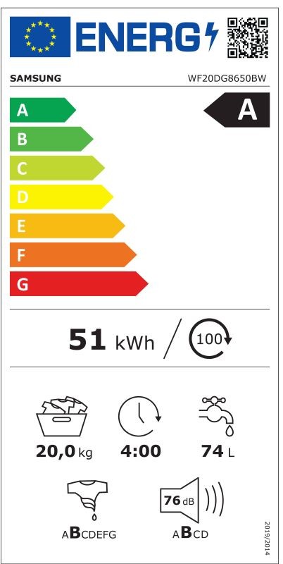 Etiqueta de Eficiencia Energética - WF20DG8650BWU3