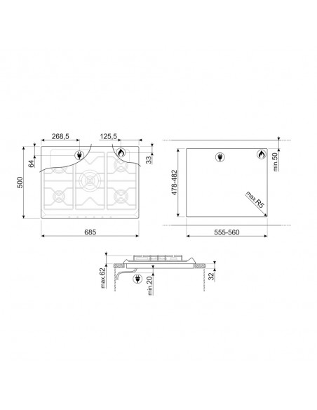 Placa Gas - Smeg SRV576GH5, 5 Zonas,...