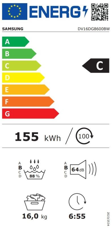 Etiqueta de Eficiencia Energética - DV16DG8600BWU3