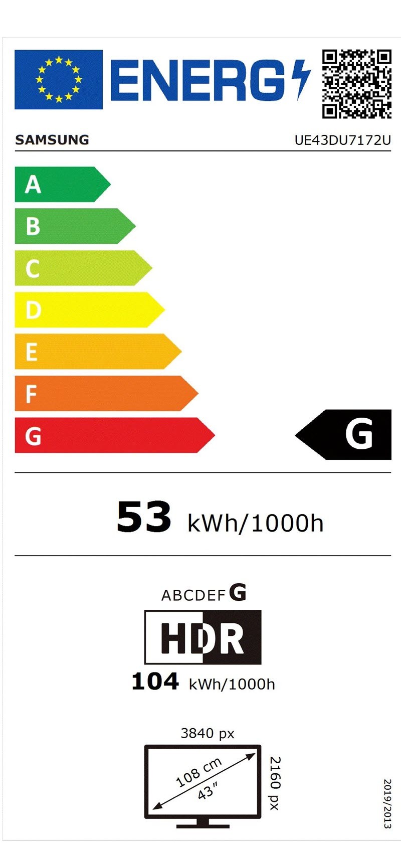 Etiqueta de Eficiencia Energética - UE43DU7172UXXH
