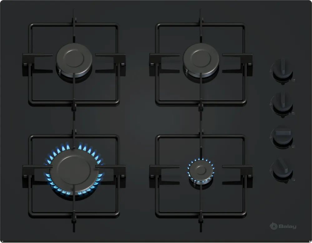Balay – Placa de gas Balay, 60 cm, GasStop, Cristal templado, Negro – 3ETG464SB.
