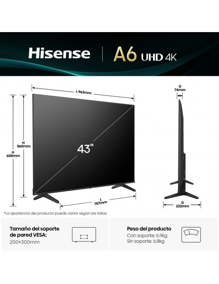 TV LED - HISENSE 43A6Q, 43", 4K, HDr10+ TV LED - HISENSE 43A6Q, 43", 4K, HDr10+