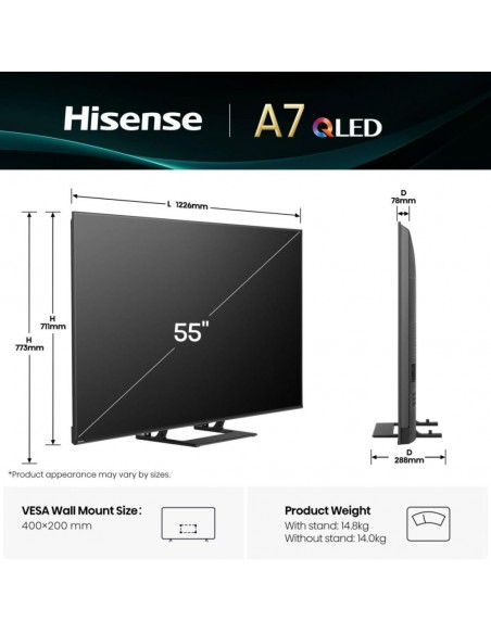 TV LED - HISENSE 55A7Q, 55", 4K UHD,...